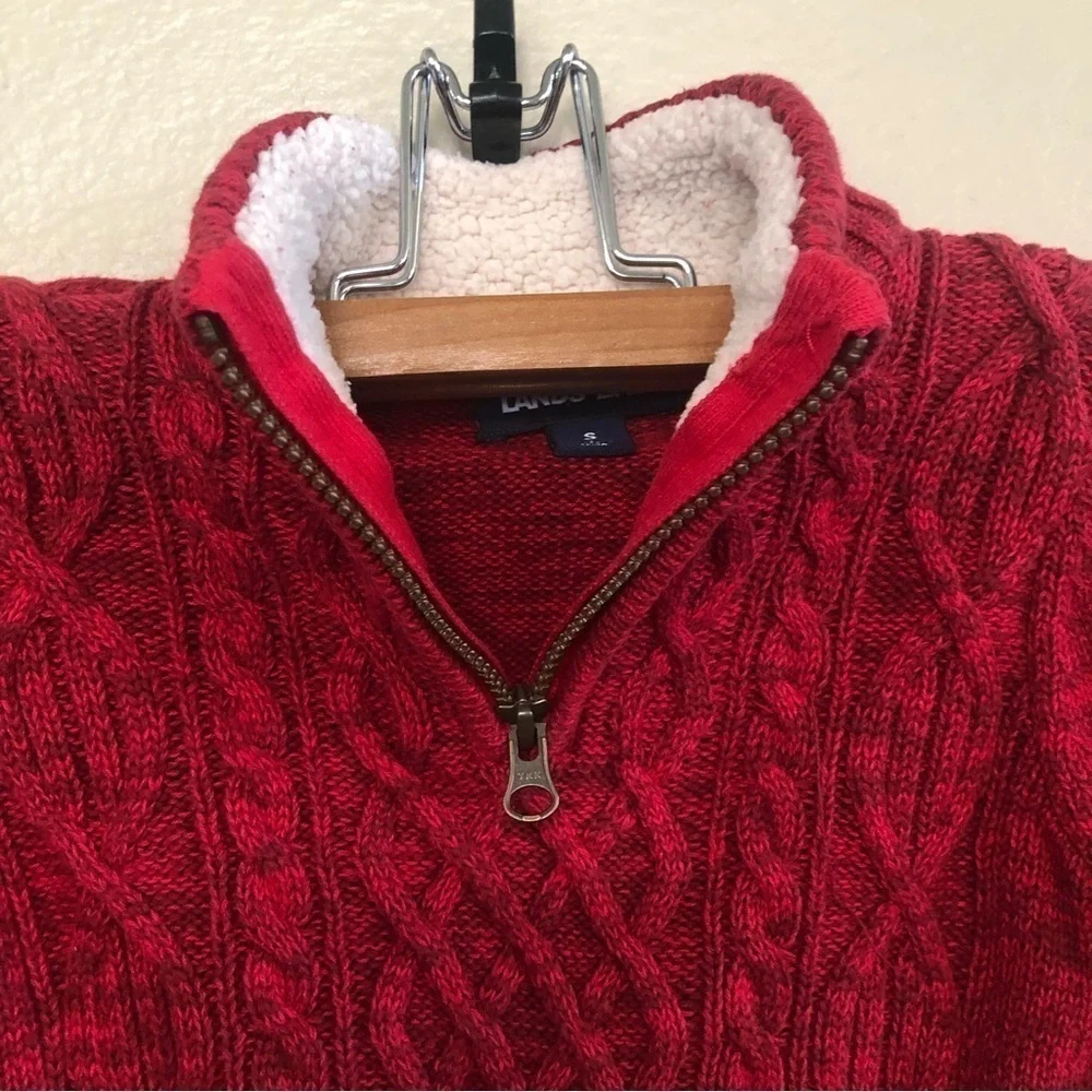 Lands' End Boys Cable Zipper Mock Neck Sweater Size S